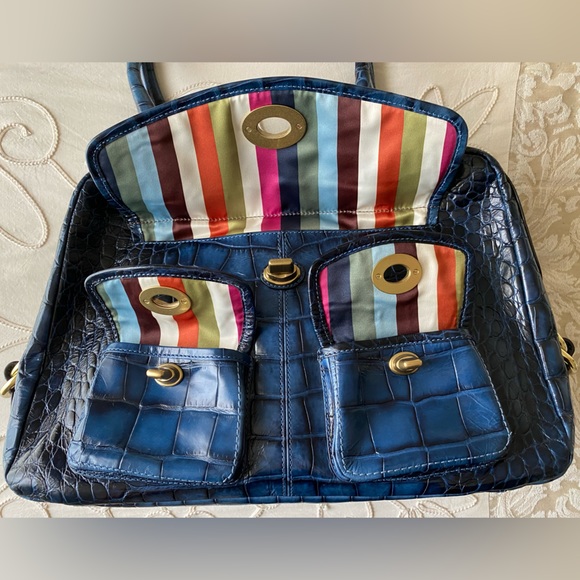 Coach RARE VINTAGE Blue Croc Embossed Legacy Leather Satchel - Picture 7 of 16